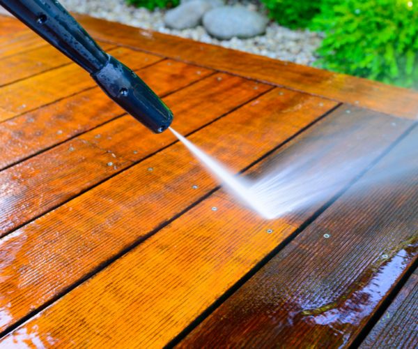 pressure washing outdoor deck in Carrington